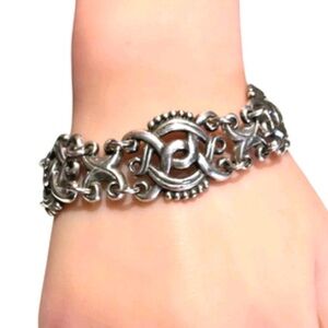 Brighton Silver Bracelet with Intricate Scrollwork and Beaded Edges